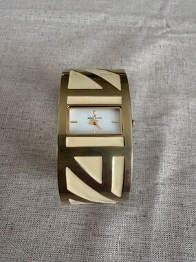 Anne Klein Gold and Cream Geometric Cuff Watch